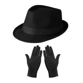 EHDWXVZM 1 x Men's Hat, 1 Pair of Finger Guards, Melon, Men's Jazz Hat, Men's Felt Hat, Short Brim Hat, black