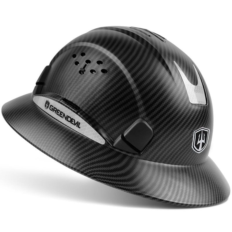 GREEN DEVIL Full Brim Hard Hat with Built-in Visor Vented