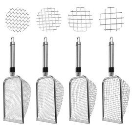 TUAKIMCE Set of 4 Stainless Steel Garden Sieve, Compost Sieve with Handle, Garden Sieve, Ground Sieve for Garden, Sand Sieve, Sieve, Ground Sieve, Gravel and Seeds (2/2.8/3.8/5 mm Mesh)
