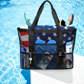 FONYFA Mesh Beach Bag, Large Beach Tote, Pool Bag for Beach/Pool Trip Essential 2pieces