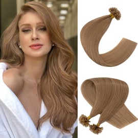 SLEEKALON U Tip Hair Extensions Human Hair Keratin Utip Hair Extensions Pre Bonded Hot Fusion Hair Extensions Silky Straight Real Hair Golden Brown U Tip Keratin Extension,18 Inch 100 Strands 50g #12