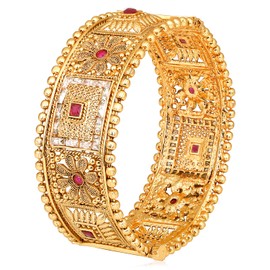 Aheli Gold Plated Synthetic Stone Studded Thick Single Piece Openable Bangle Kada Traditional Jewellery Gift for Women Size - 2.4 Inch