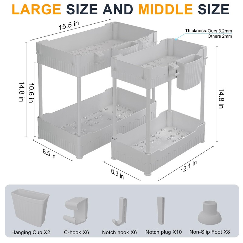Sevenblue 2 Pack Under Sink Organizer, Under Bathroom Cabinet Organizer