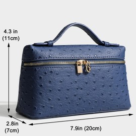 Rejolly Crossbody Bag for Women Small Pouch Top-Handle Leather Bag Designer Shoulder Handbag Quiet Luxury Trendy Purse Ostrich Navy Blue (Gold Hardware)