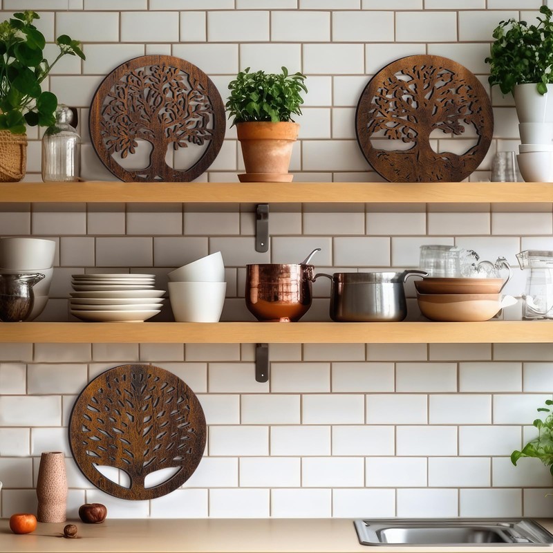 Beeveer 3 Pcs Life Tree Wooden Trivets Round Plates Pots
