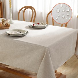 Rectangle Waterproof Tablecloth - 55 x 120 Inch Wipeable Anti-Shrink Soft Burlap Table Cloth, Beige Washable Decorative Farmhouse Linens Table Cover for Kitchen, Dining, Parties and Outdoor Use