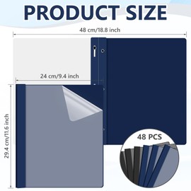 Feifeiya 48 Pack Plastic Report Covers with 3 Prongs Presentation Folders Bulk, 100 Sheet Capacity, Clear Front Report Covers for Presentation Document Paper School Office Supplies (Navy Blue, Black)