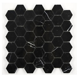 Tenedos Nero Marquina Black Marble 2x2 Hexagon Mosaic Tile, Polished Natural Stone for Kitchen Backsplash, Bathroom Shower, Fireplace & Accent Walls