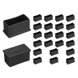 sourcing map 24pcs Rectangle Chair Leg Caps PVC Chair Leg Floor Protectors Non-Slip Chair Feet Covers for Hardwood Floors Furniture Protectors, Black, 25 x 50mm