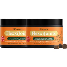 NZorganix FlexxiJoints Hip and Joint Supplement Chews for Dogs, Cats • 100% Grass-Fed Beef Bone Collagen New Zealand Green-Lipped Mussels • 200 Chews 2-Pack