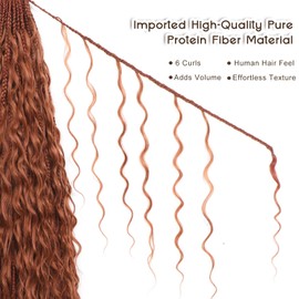 Boho Crochet Braids Close to Human Hair, 6 Curls Pure Protein Fiber Goddess Box Braids Crochet Hair, Pre-looped Curly Bohemian Braiding Hair for Black Women (24 Inch, #350)