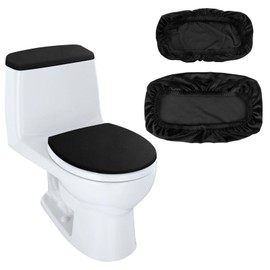 Toilet Lid Cover and Toilet Tank Lid Cover Replacement Toilet Cover with Elastic Bottom for Bathroom Decor Accessories (Black)