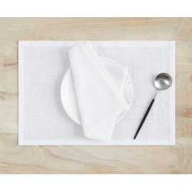 Berklan Linen Place Mats 45 x 30 cm Set of 6 for Dining Table 55% European Flax 45% Cotton Elegant Washable Seersucker White