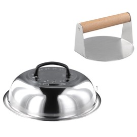 yeesport Burger Press and Melting Dome, 5.4-inch Heavy Duty Burger Smasher, 11.4-inch Round Basting Cover, Stainless Steel Burger Press and Melting Dome for Indoor & Outdoor Flat-top Grilling, Cooking