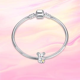 NINGAN 925 Sterling Silver Pendant for Mothers and Babies Elephant Swan Kitten Koala Bear Kangaroo Animal Series Bracelet Charm Beads Birthday Gifts for Mum, Friends and Family, Silver, Cubic Zirconia