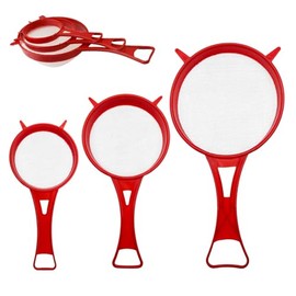 Zaphara Kitchen Strainer, Plastic Strainer Set, 3 Pieces, Fine Hair Strainer with Handle, BPA-Free, White, S, M, L