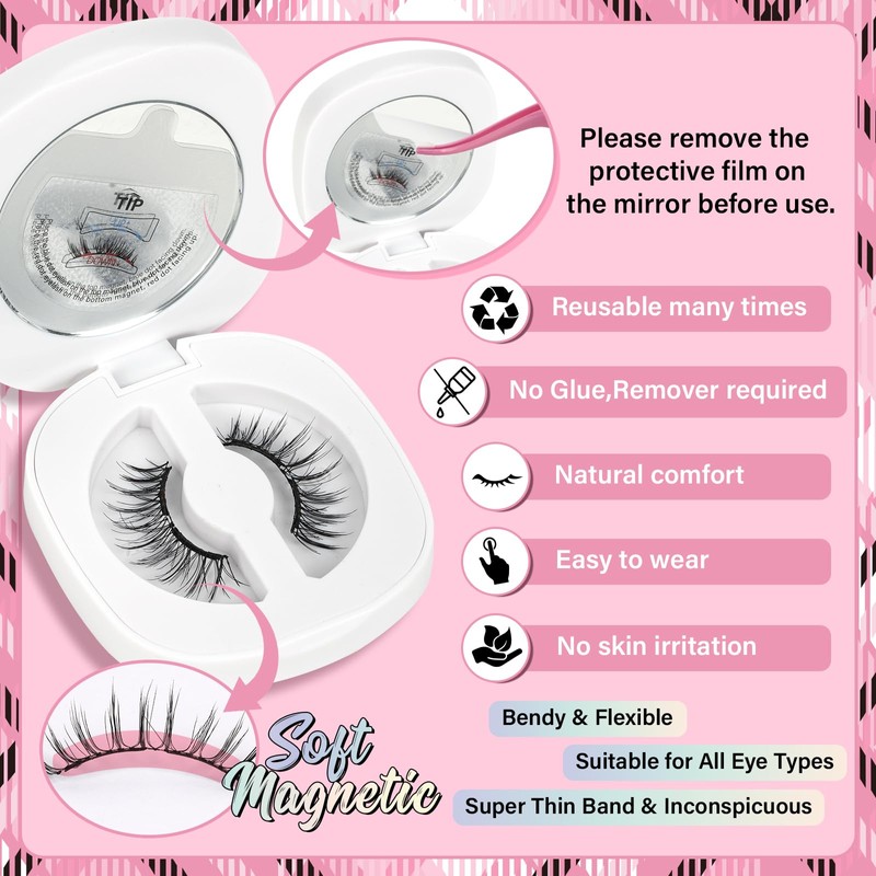 Soft Magnetic Lashes With Applicator,lash Fixer,Long Lasting and Reusable Natural