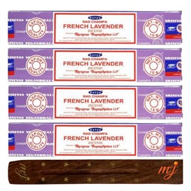 M & J Original Satya Nag Champa French Lavender Incense Sticks | with M&J incense sticks holder | x4 pack | for Aromatherapy, Spa, Yoga, Weddings, Meditation, Healing, Positivity and Relaxation