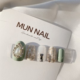 MunNail Pearl Tweed Nail Tips - Long Oval / MunNail 진주 트위드 네일팁 - 롱오벌