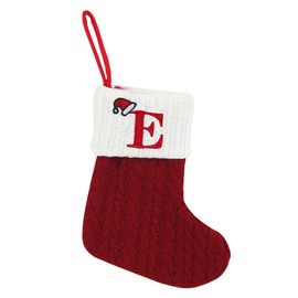Christmas Stockings with Initial, Small Embroidered Letter Knit Red White Christmas Stocking Letter Monogram Hanging Xmas Stockings for Family Christmas Tree Fireplace Decoration (E)