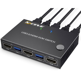 KCEVE KVM Switch 1 Monitor 2 Computers 4K@60Hz, HDMI KVM Switch for 2 Computer Share 1 Monitor and 4 USB 3.0 Devices, with Wired Remote