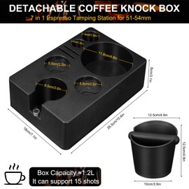 Y-Step Espresso Tamping Station with Espresso Knock Box, Coffee Knock Box Espresso Accessories Organizer Box for 51mm-54mm Espresso Tamper, Distributor, Portafilter & Puck Screen for Home Office Cafe