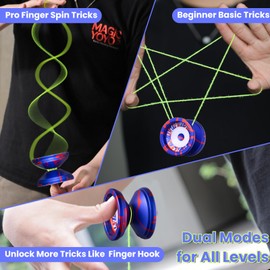 MAGICYOYO V6S LOCUS Responsive Yoyo for Kids, Pro Fingerspin Trick Yo Yo, Unresponsive Yo yo for Advanced Player with Yoyo Strings, Bearing Removal Tool, Bag (Blue Red)