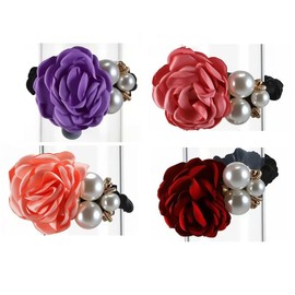 Flower hair scrunchies, Rose Pearl Hair Ties, Rose Flower Rhinestone Black Elastic Hair, Pearl Hair, Bands Ponytail Holder Handmade