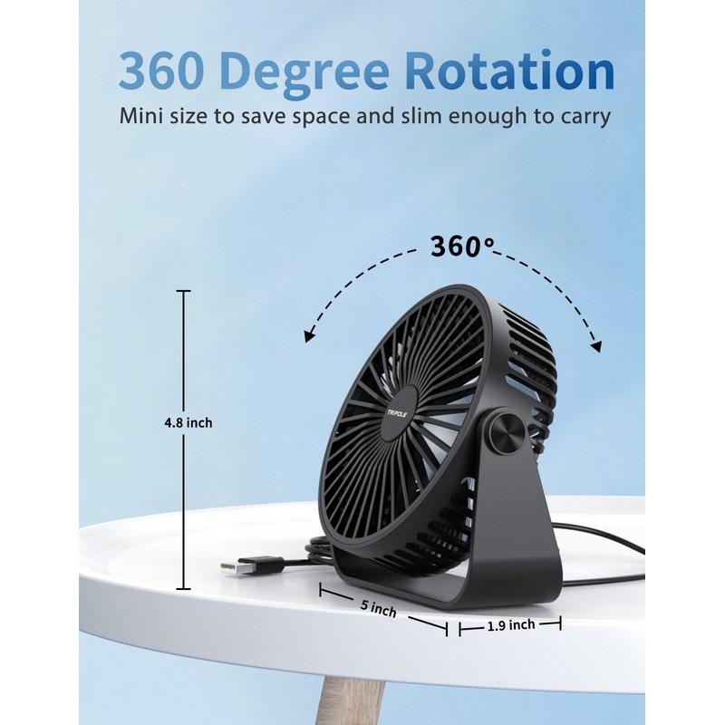 TriPole USB Desk Fan 4.5 Inches Portable Mini Fan Powerful