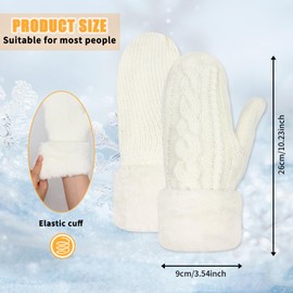 Dazzroi Women Mittens Winter Thermal Gloves Knitted Stretchy Fingerless Gloves for Shopping Outdoor Activities (white)