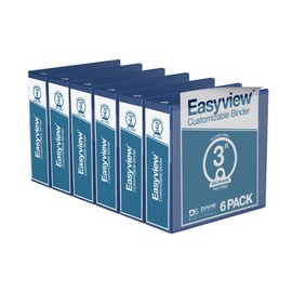 EasyView Premium 3-Inch Binders with Clear-View Covers Customizable Ring Binders for School, Office, or Home, Colored Binder Notebooks, Pack of 6, Round Ring, Royal Blue