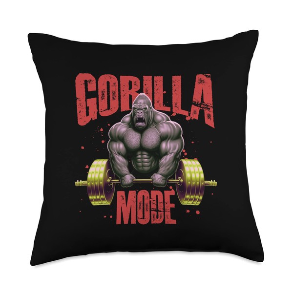 Gorilla Mode Weightlifting Gym | Bodybuilding Workout Beast Throw Pillow
