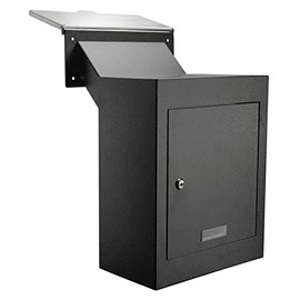 Metateel Through The Wall Drop Box,Mail Drop Box,Adjustable Chute,Deposit Drop Box Code Lock,Rainproof and Anti Phishing Design Wall Mount Mailbox for Letters, Rents,Checks & Keys,Home & Office,Black