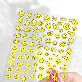 ICSTM Nail Art Stickers & Decals,Fun Nail Art Stickers Abstract Smiling Face Nail Decals 3D Self-Adhesive Fashion Trend Charm (Gold/Silver)