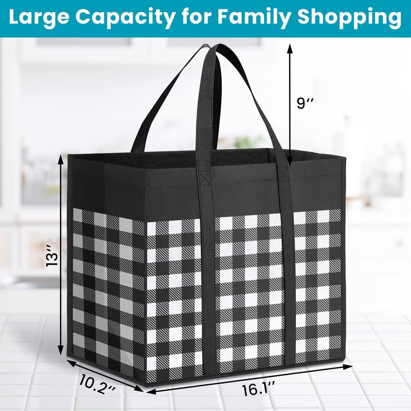 WOWBOX Reusable Grocery Bags 35L，Black-10 Pack