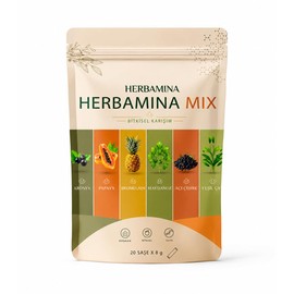 Herbamina Mix Bitkisel Karışım 20 Sachets (8 g) - Herbal Drink Powder with Fruit & Plant Flavours | Bitki İçecek Karışımı - Practical Portion Bag