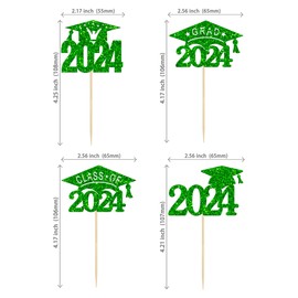 Paquete de 24 decoraciones para magdalenas de graduación 2022 con purpurina verde 2022 para magdalenas de graduación 2022 para fiestas temáticas de graduación 2022