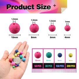 TOAOB 580pcs Mixed Color Natural Lava Stone Round Beads Gemstone Loose Beads Energy Stone 4mm 6mm 8mm 10mm for Jewelry Making