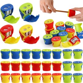 AVLA 24 Packs 2 Holes Pencil Sharpener, Dual Holes Colorful Manual Pencil Sharpener, Handheld Compact Small Pencil Sharpener with Lid for Kids, Adults, School Classroom, Office, Art Supply