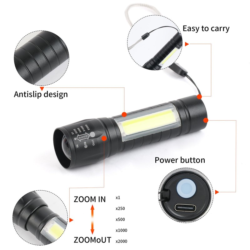 Hilngav 5 Pack Mini Small Pocket LED Flashlight USB-C Rechargeable