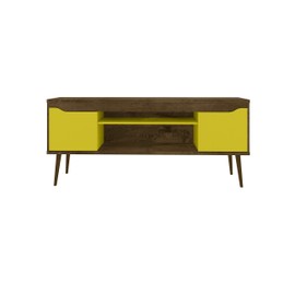 Manhattan Comfort Bradley Modern Living Room Television Stand with 2 Media 2 Storage Shelves, 62.99", Rustic Brown/Yellow