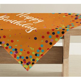 Artoid Mode Orange Dots Happy Birthday Table Linen, Seasonal Kitchen Table Dining Table Decoration Indoor Holiday Party Decor 85 x 85 cm