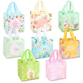 8 x Easter Egg Hunt Bags with Handles, Bunny Carrot Chick Egg Bags, Easter Treat, Multifunctional Non-Woven Easter Bags for Gift Wrapping, Egg Hunt, Party Supplies