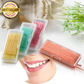 40PCS Interdental Toothpicks, Dental Picks Plastic Toothpicks, with Clear Case Safe Sturdy Teeth Stick Double Head Teeth Cleaning Tool-Pink