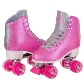 Skate Gear Sparkly Retro Quad Roller Skates (Glitter Pink, Women's 9 / Men's 8)
