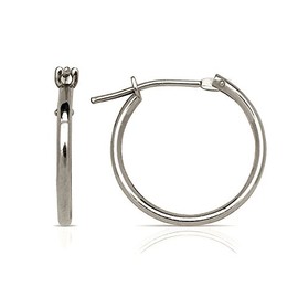 Jewelryweb Solid 14k Gold 1mm Classic Tube Hoop Earrings 14mm White Gold