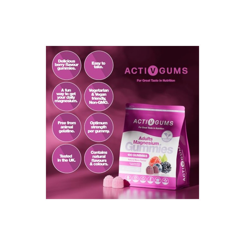 Adults Magnesium 180 Vegan Gummies | Mixed Berry | 150mg