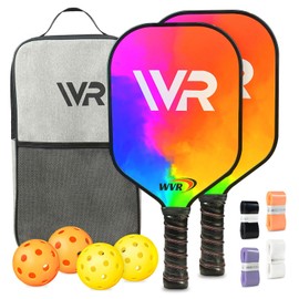 Pickle Ball Rackets 2 Pack, Pickle Ball Paddles with 4 Pickleball Balls, Carbon Fiber Pickleball Paddles Set of 2, Anti-Slip Sweat-Absorbing Grip Pickleball Paddles for Men Women(Red&Purple)