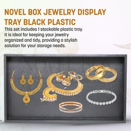 Novel Box Black Plastic Jewelry Display Tray 14.75x8.25x1.15 (No Lid) - Rectangular Trays for Collectibles & Gems - Rock Collection Displays - Jewelry Organizers for Storage & Selling