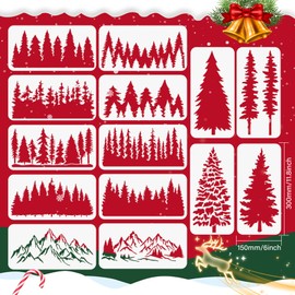 ORIGACH 14 Pcs Pine Tree Stencils for Painting on Wood Wall, Reusable Large Tree Painting Stencils for Fabric Canvas Window Furniture Home Decor